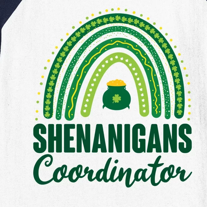 Funny Cute Shenanigans Coordinator Lucky Green Rainbow Pot Of Gold Baseball Sleeve Shirt