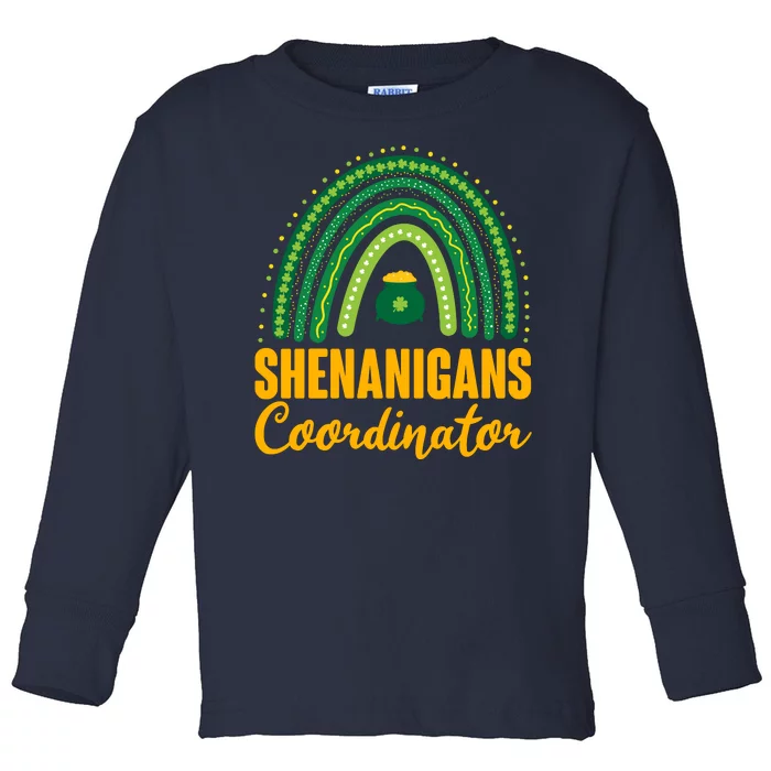 Funny Cute Shenanigans Coordinator Lucky Green Rainbow Pot Of Gold Toddler Long Sleeve Shirt