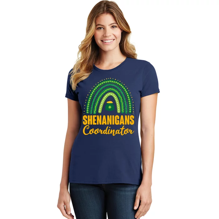 Funny Cute Shenanigans Coordinator Lucky Green Rainbow Pot Of Gold Women's T-Shirt