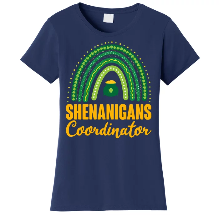 Funny Cute Shenanigans Coordinator Lucky Green Rainbow Pot Of Gold Women's T-Shirt