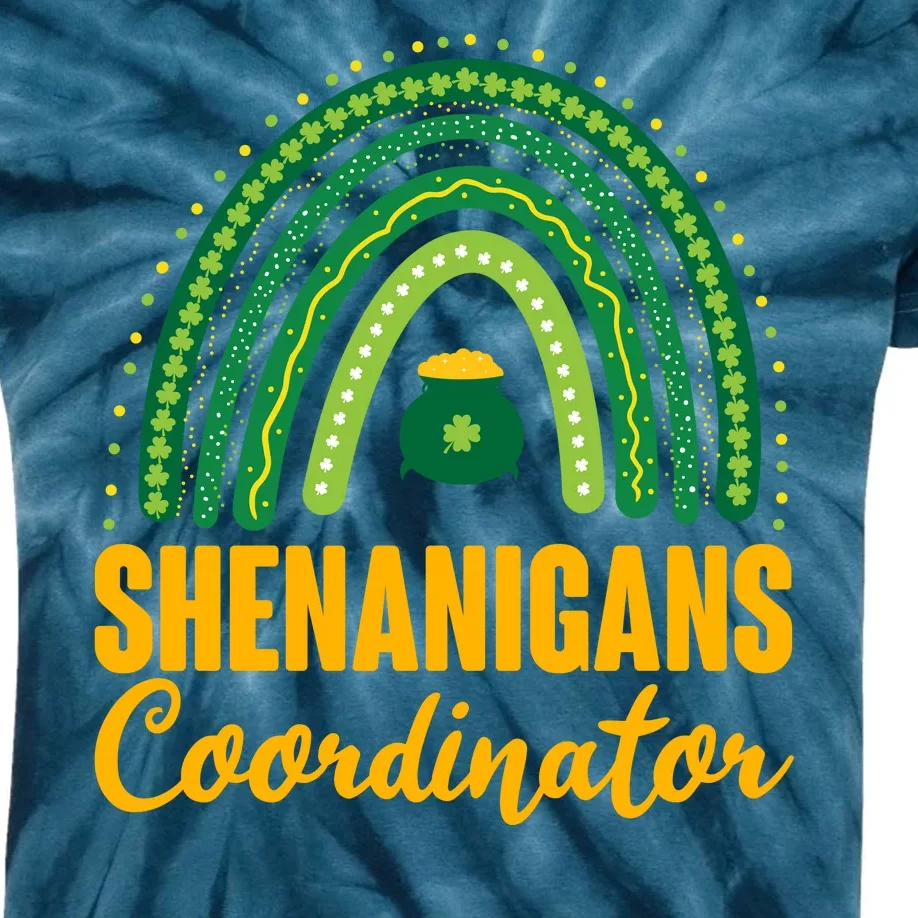 Funny Cute Shenanigans Coordinator Lucky Green Rainbow Pot Of Gold Kids Tie-Dye T-Shirt