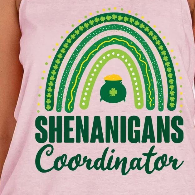 Funny Cute Shenanigans Coordinator Lucky Green Rainbow Pot Of Gold Women's Knotted Racerback Tank