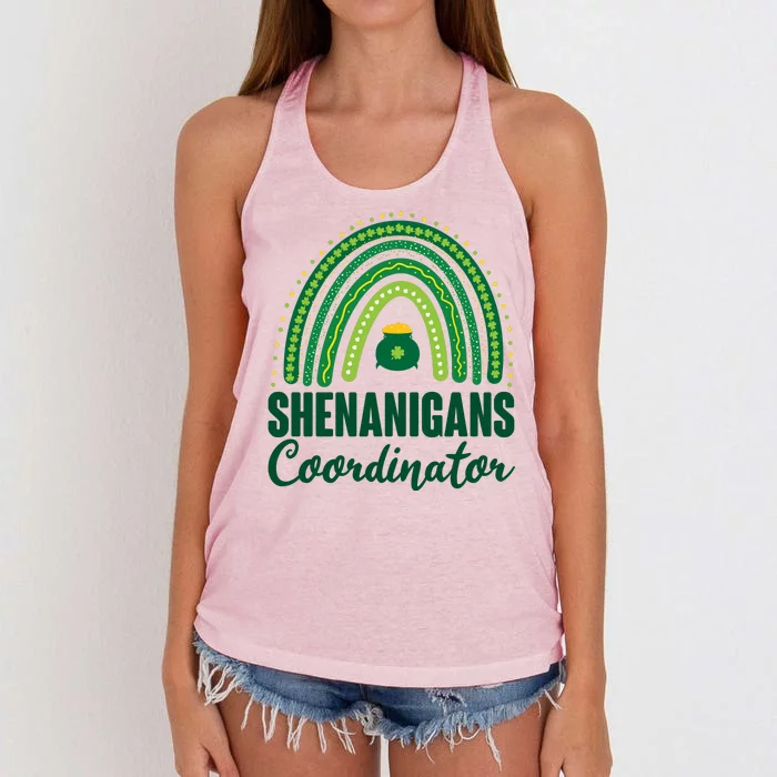 Funny Cute Shenanigans Coordinator Lucky Green Rainbow Pot Of Gold Women's Knotted Racerback Tank