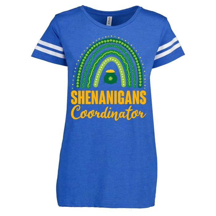 Funny Cute Shenanigans Coordinator Lucky Green Rainbow Pot Of Gold Enza Ladies Jersey Football T-Shirt