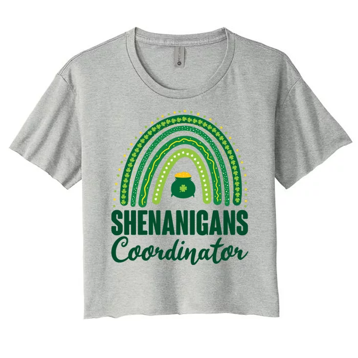 Funny Cute Shenanigans Coordinator Lucky Green Rainbow Pot Of Gold Women's Crop Top Tee