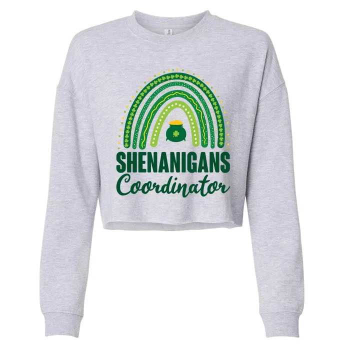 Funny Cute Shenanigans Coordinator Lucky Green Rainbow Pot Of Gold Cropped Pullover Crew