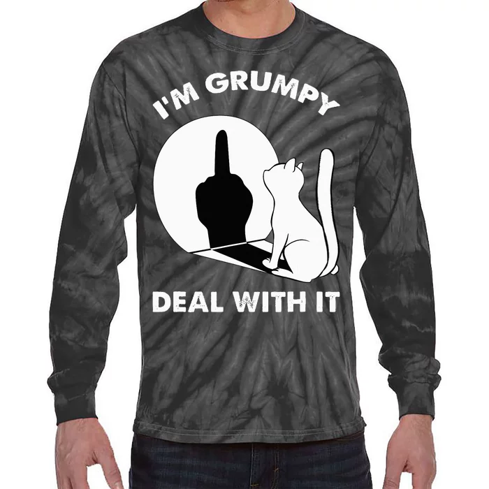 Funny Cat Shadow I'm Grumpy Deal With It Tie-Dye Long Sleeve Shirt