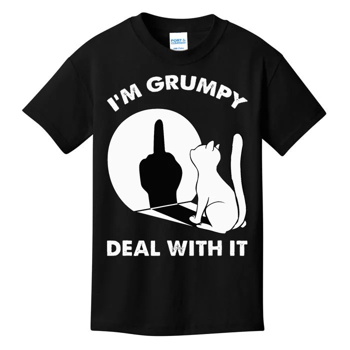 Funny Cat Shadow I'm Grumpy Deal With It Kids T-Shirt