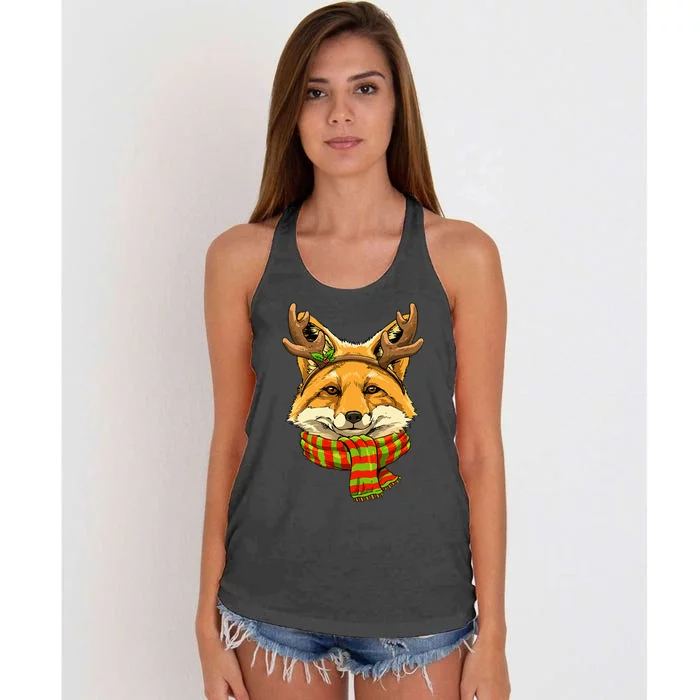 Fox Christmas Santa Clause Reindeer Xmas Holiday Fox Lover Women's Knotted Racerback Tank