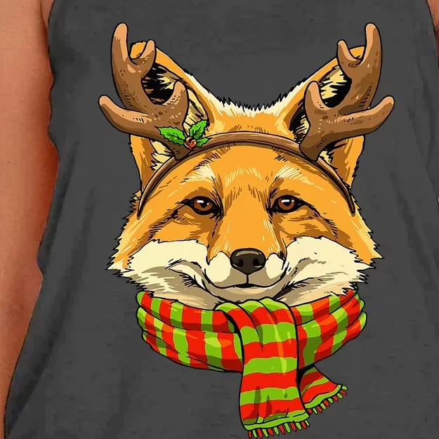 Fox Christmas Santa Clause Reindeer Xmas Holiday Fox Lover Women's Knotted Racerback Tank