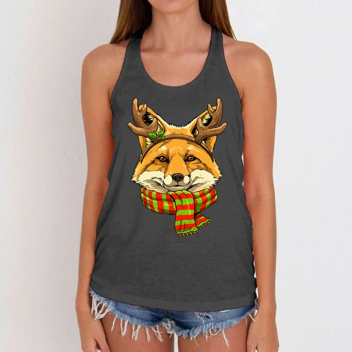 Fox Christmas Santa Clause Reindeer Xmas Holiday Fox Lover Women's Knotted Racerback Tank