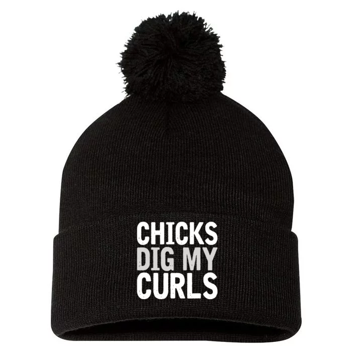 Funny Cute Saying Chicks Dig My Curls Curly Hair Pom Pom 12in Knit Beanie