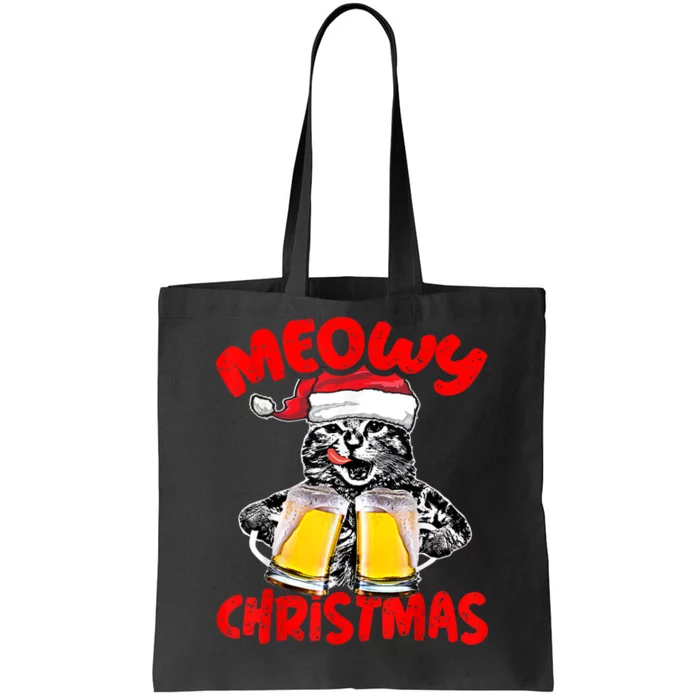 Funny Cat Santa Drinking Beer Xmas For Christmas Holiday Tote Bag