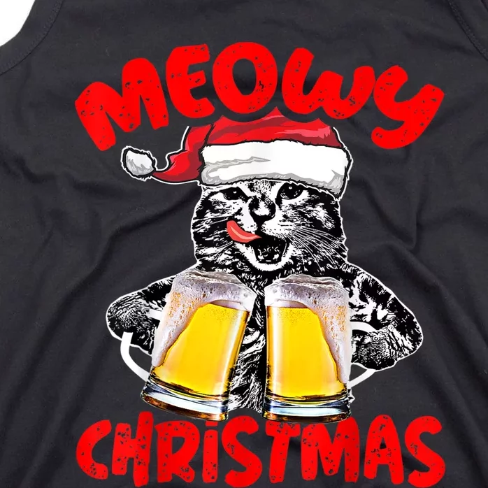 Funny Cat Santa Drinking Beer Xmas For Christmas Holiday Tank Top