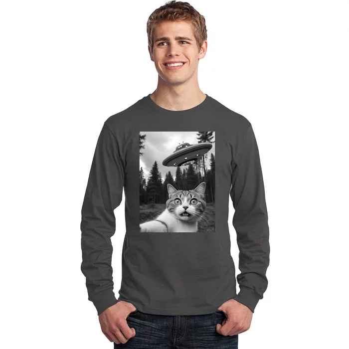 Funny Cat Selfie With A Ufo Tall Long Sleeve T-Shirt