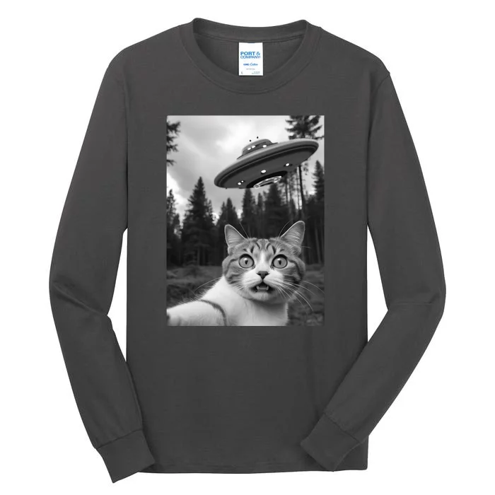 Funny Cat Selfie With A Ufo Tall Long Sleeve T-Shirt