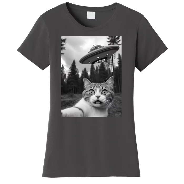 Funny Cat Selfie With A Ufo Women's T-Shirt