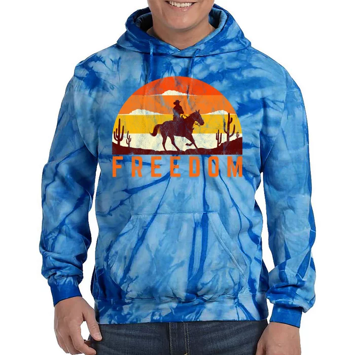 Freedom Cow Sunset Country Rodeo Horse Retro Vintage Funny Gift Tie Dye Hoodie