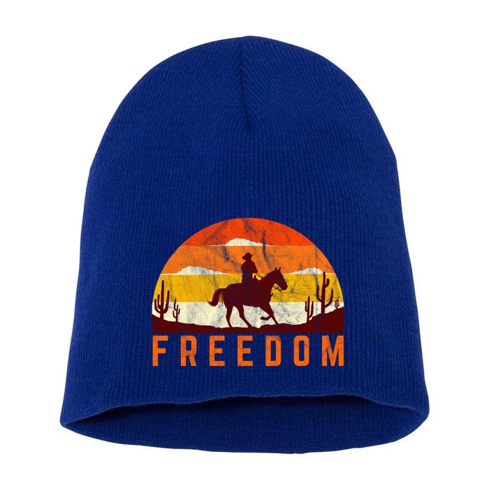 Freedom Cow Sunset Country Rodeo Horse Retro Vintage Funny Gift Short Acrylic Beanie