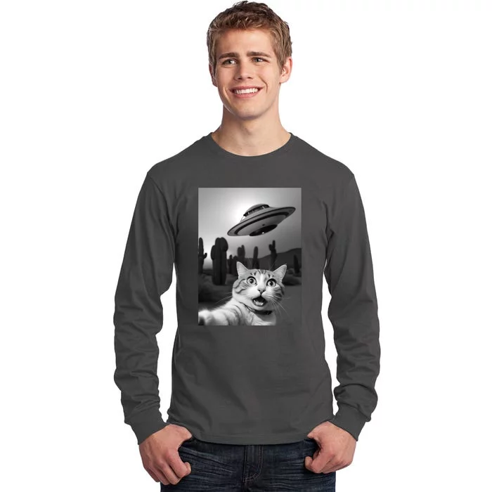 Funny Cat Selfie With A Ufo Tall Long Sleeve T-Shirt