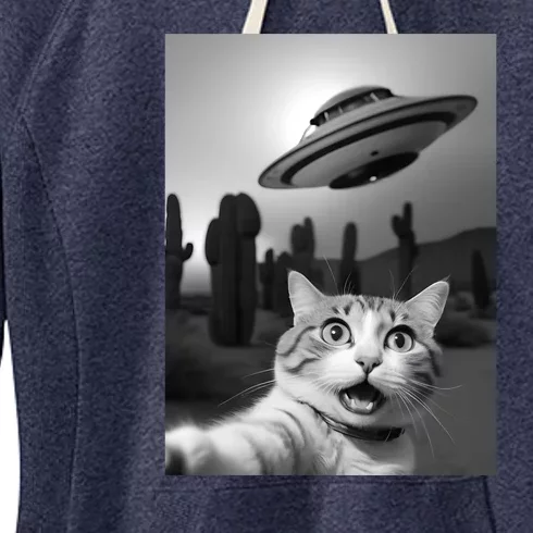 Funny Cat Selfie With A Ufo Women's Fleece Hoodie