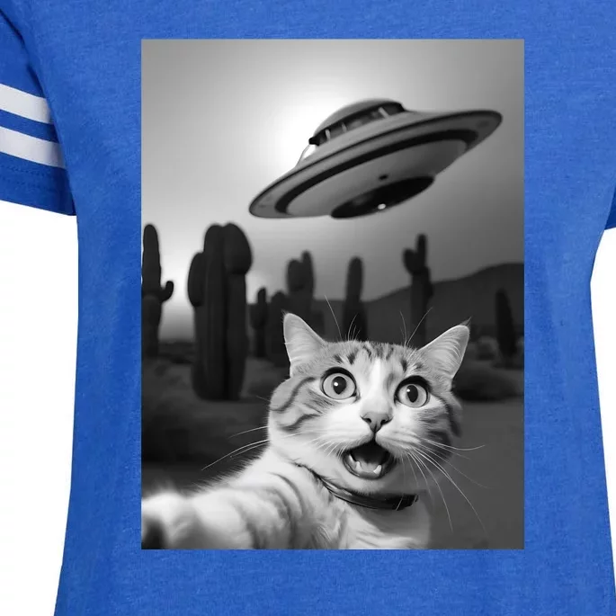 Funny Cat Selfie With A Ufo Enza Ladies Jersey Football T-Shirt