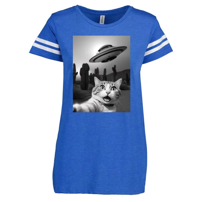 Funny Cat Selfie With A Ufo Enza Ladies Jersey Football T-Shirt