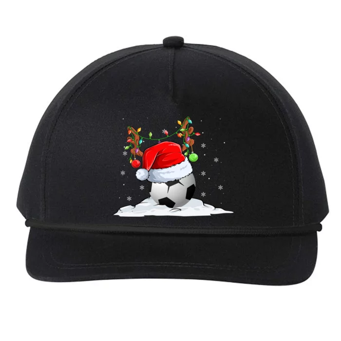 Funny Christmas Soccer Reindeer And Santa Hat Xmas Tree Light Gift Snapback Five-Panel Rope Hat