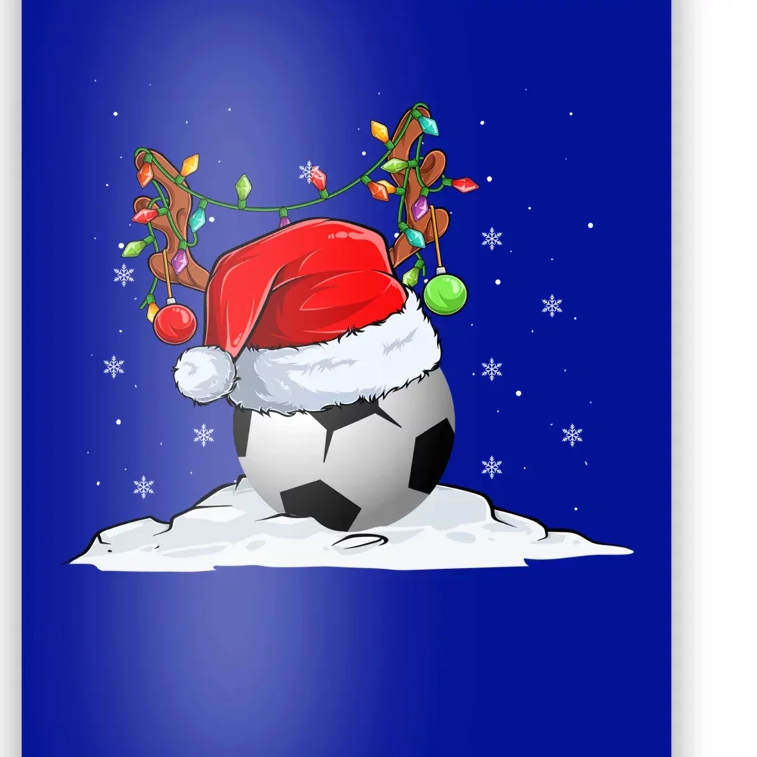 Funny Christmas Soccer Reindeer And Santa Hat Xmas Tree Light Gift Poster