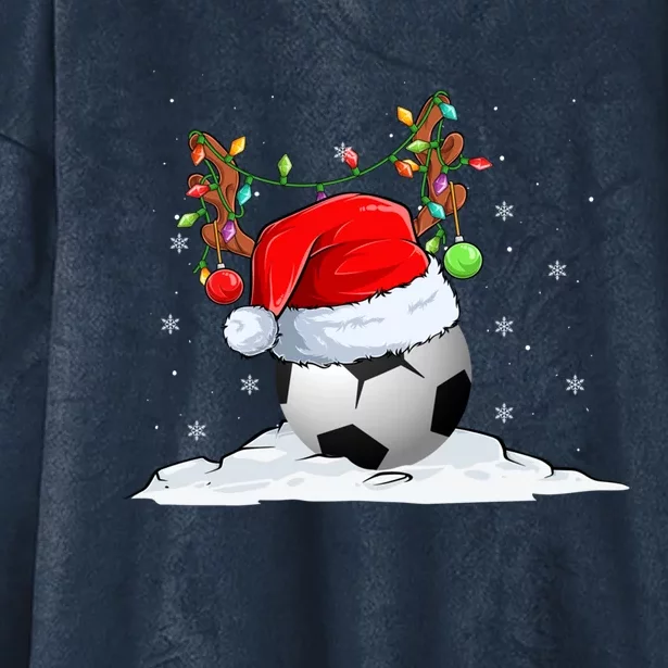 Funny Christmas Soccer Reindeer And Santa Hat Xmas Tree Light Gift Hooded Wearable Blanket