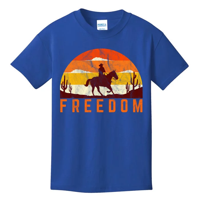 Freedom Cow Sunset Country Rodeo Horse Retro Vintage Gift Kids T-Shirt