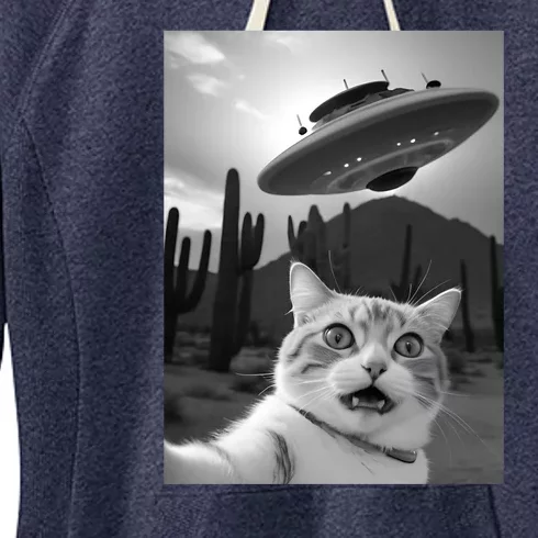 Funny Cat Selfie With A Ufo Women's Fleece Hoodie