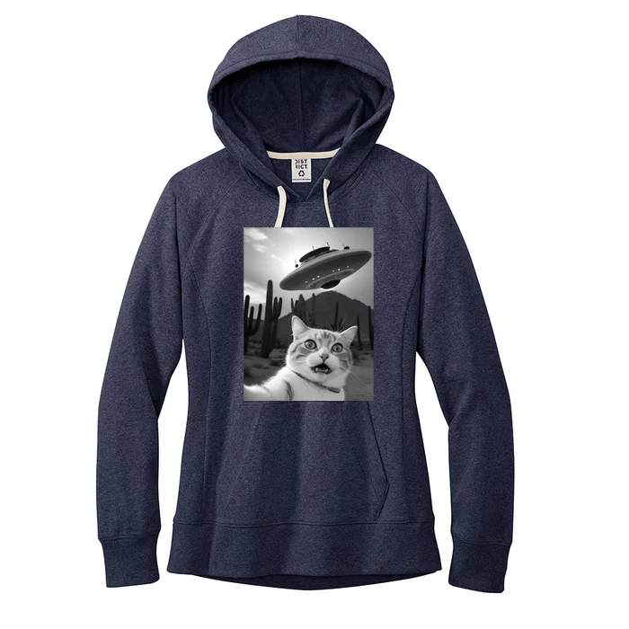 Funny Cat Selfie With A Ufo Women's Fleece Hoodie