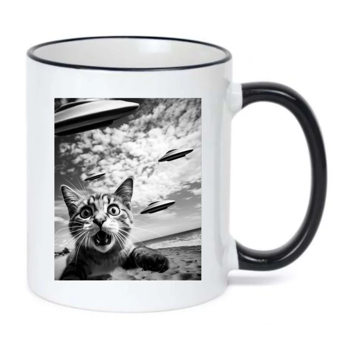 Funny Cat Selfie With Alien Ufos Funny Cat Lovers AlienS Ufo Black Color Changing Mug