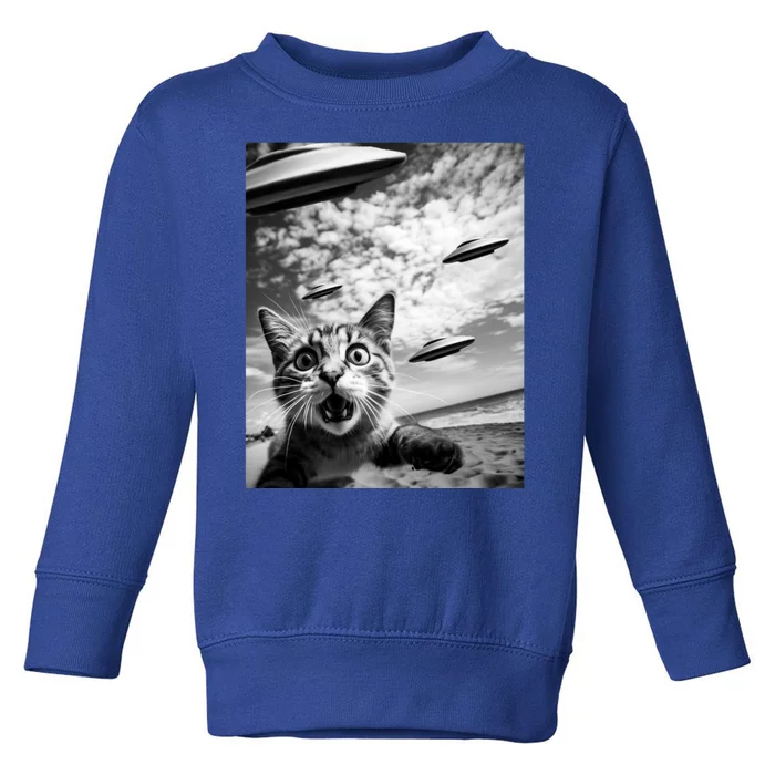 Funny Cat Selfie With Alien Ufos Funny Cat Lovers AlienS Ufo Toddler Sweatshirt