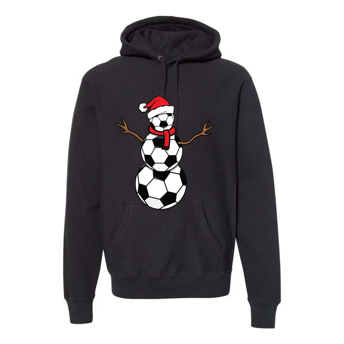 Funny Christmas Soccer Balls Santa Snowman Premium Hoodie