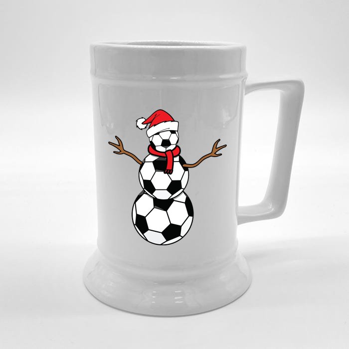 Funny Christmas Soccer Balls Santa Snowman Front & Back Beer Stein