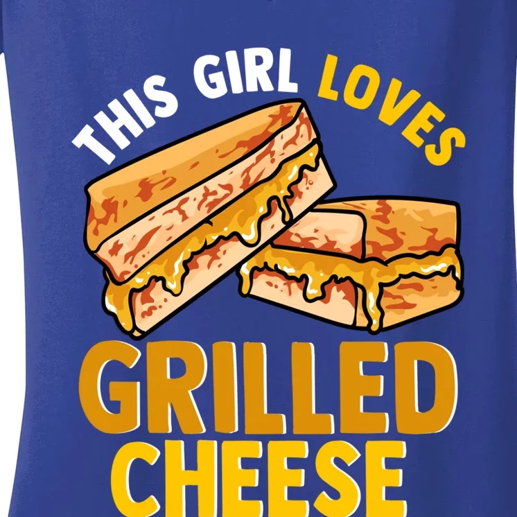 Funny Cheesey Sandwich Women This Girl Loves Grilled Cheese Gift Women's V-Neck T-Shirt