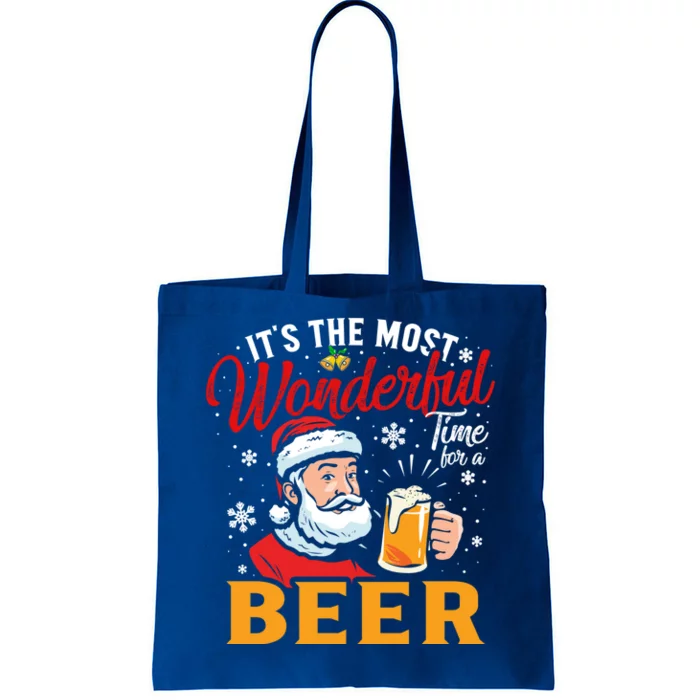 Funny Christmas Santa Claus Ing Beer Wonderful Time Gift Tote Bag