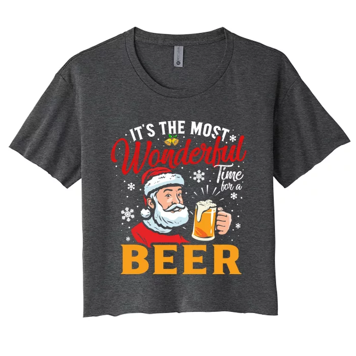 Funny Christmas Santa Claus Ing Beer Wonderful Time Gift Women's Crop Top Tee