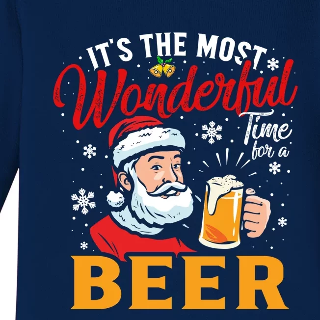 Funny Christmas Santa Claus Ing Beer Wonderful Time Gift Baby Long Sleeve Bodysuit