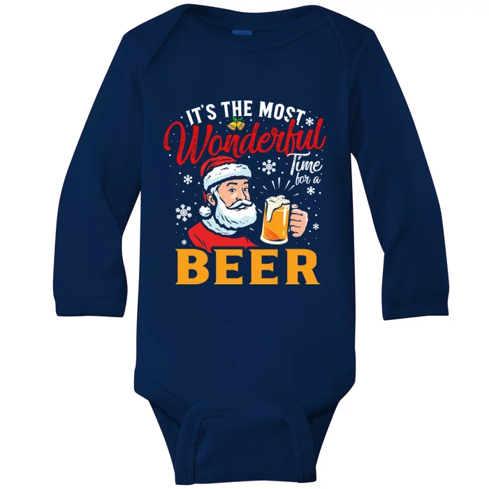 Funny Christmas Santa Claus Ing Beer Wonderful Time Gift Baby Long Sleeve Bodysuit