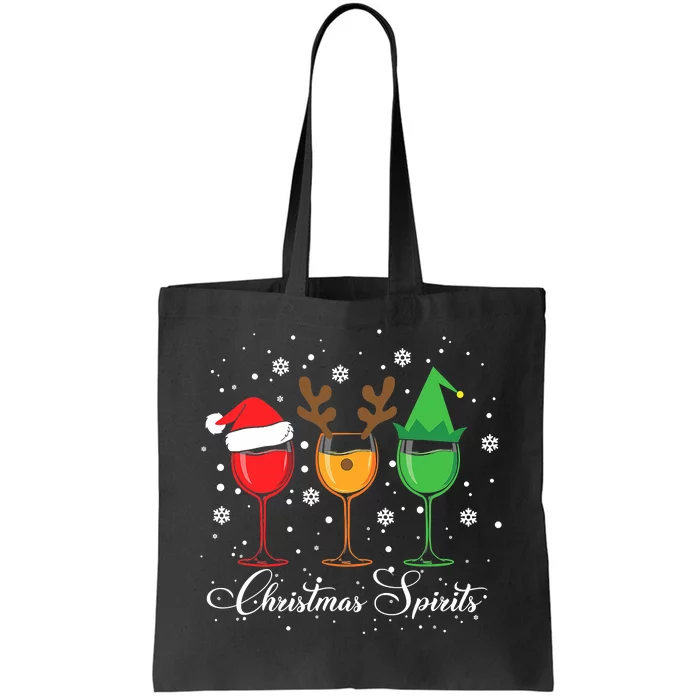 Funny Christmas Spirits Glasses Of Wine Xmas Holidays Party Santa Claus Reindeer Tote Bag