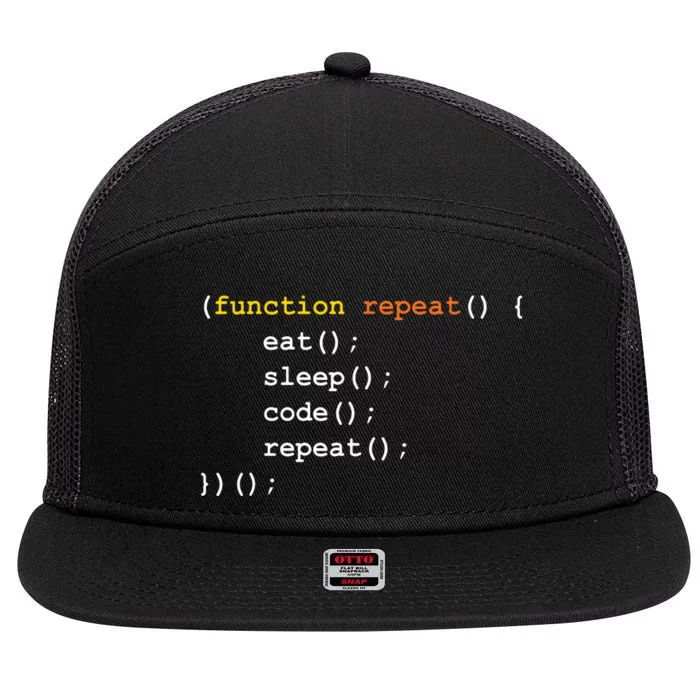 Funny Computer Science Programmer Eat Sleep Code 7 Panel Mesh Trucker Snapback Hat