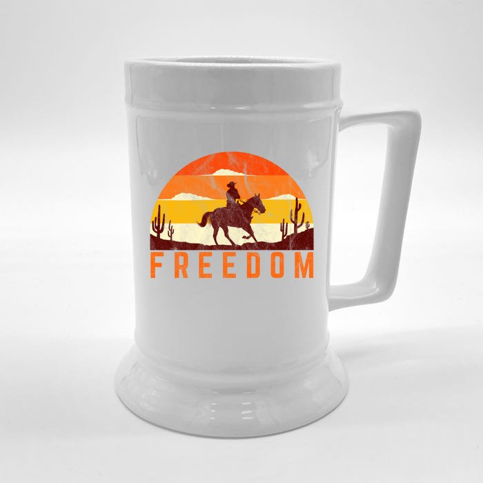 Freedom Cow Sunset Country Rodeo Horse Retro Vintage Gift Front & Back Beer Stein