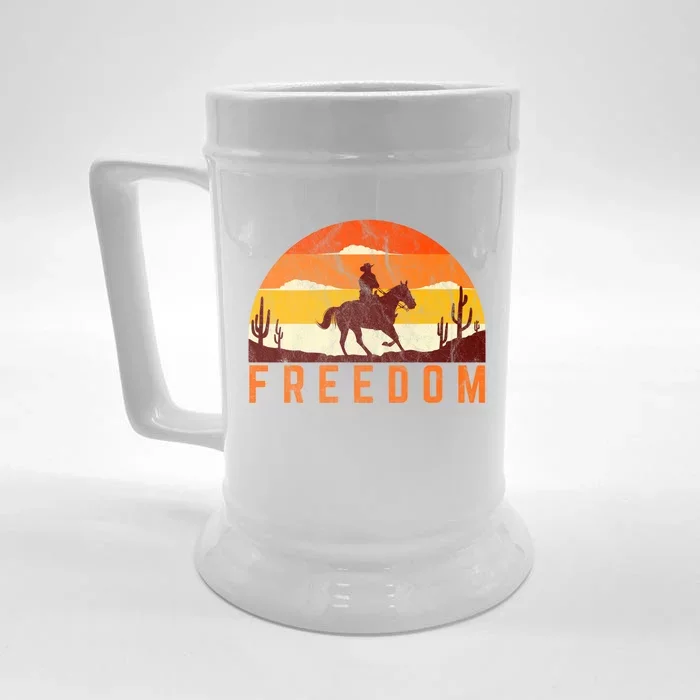 Freedom Cow Sunset Country Rodeo Horse Retro Vintage Gift Front & Back Beer Stein