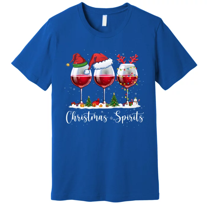 Funny Christmas Spirits Glasses Of Wine Xmas Ing Party Cool Gift Premium T-Shirt