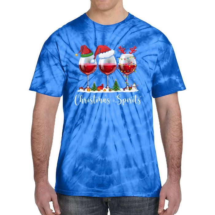 Funny Christmas Spirits Glasses Of Wine Xmas Ing Party Cool Gift Tie-Dye T-Shirt