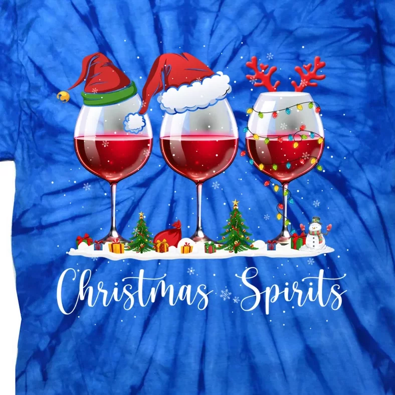 Funny Christmas Spirits Glasses Of Wine Xmas Ing Party Cool Gift Tie-Dye T-Shirt