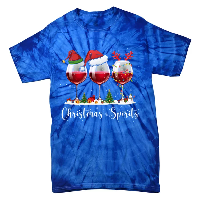 Funny Christmas Spirits Glasses Of Wine Xmas Ing Party Cool Gift Tie-Dye T-Shirt